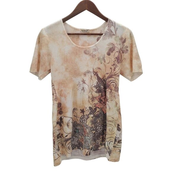 One World Live And Let Live Womens Short Sleeve Baby Doll Sweater‎ Sz XL Yellow - Picture 3 of 13